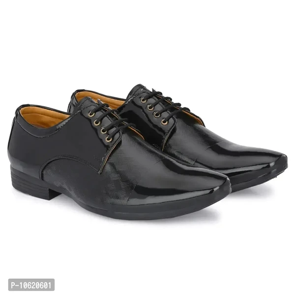 Stylish Patent Leather Black Derby Lace-Ups Office Party Ethnic Wear Mens Formal Shoes - Black, 6UK