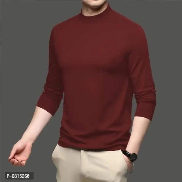 Lime Men's full sleeves turtle neck/high neck t shirt - Maroon, M