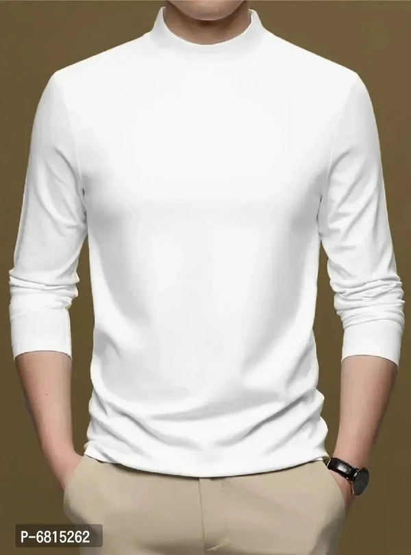 Lime Men's full sleeves turtle neck/high neck t shirt - White, S