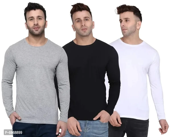 Fabulous Cotton Blend Solid Round Neck Tees For Men And Boys (Pack Of 3) - XL