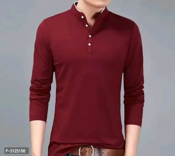 Men's Trendy Solid Cotton Mandarin Tees - M