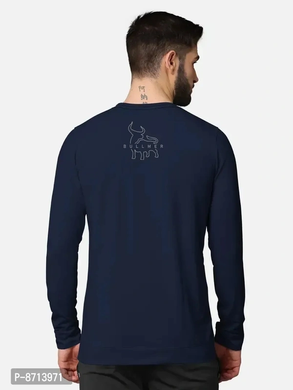 Trendy Front and Back Printed Full Sleeve / Long Sleeve Tshirt for Men - NayBlue, M