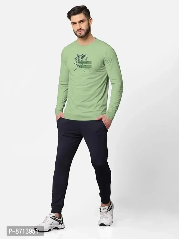 Trendy Front and Back Printed Full Sleeve / Long Sleeve Tshirt for Men - Green, 2XL