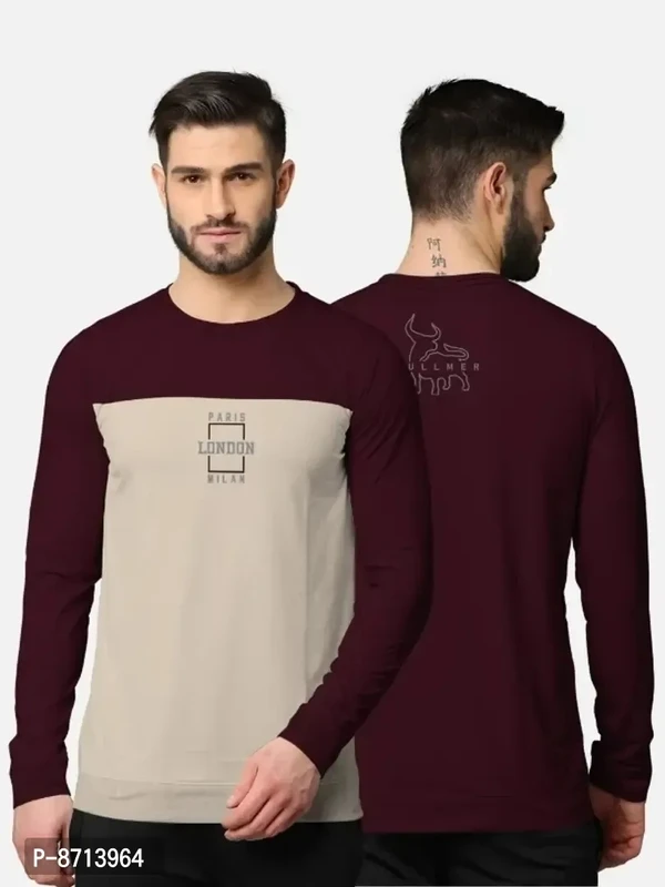 Trendy Front and Back Printed Full Sleeve / Long Sleeve Tshirt for Men - Maroon, M