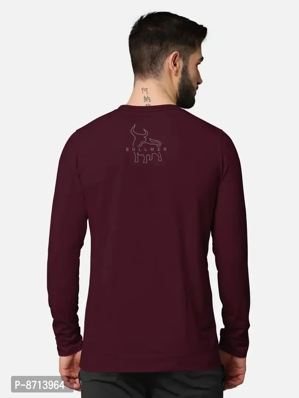 Trendy Front and Back Printed Full Sleeve / Long Sleeve Tshirt for Men - Maroon, 2XL