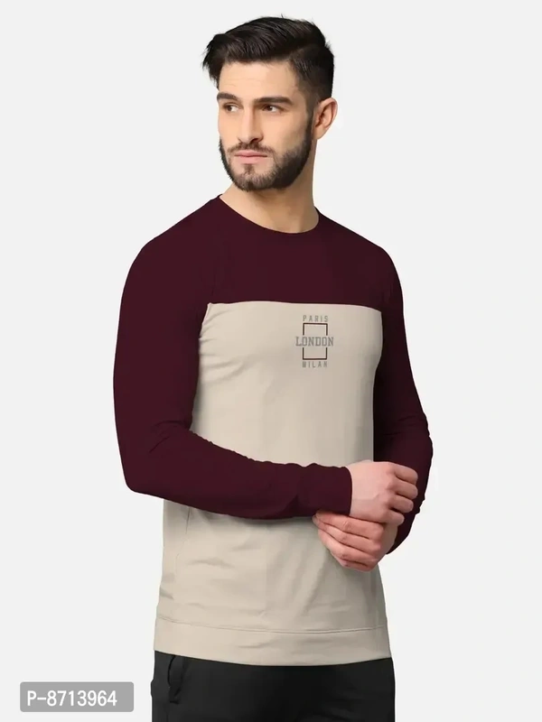 Trendy Front and Back Printed Full Sleeve / Long Sleeve Tshirt for Men - Maroon, 2XL