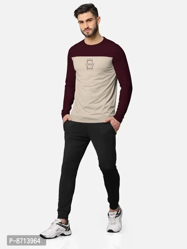 Trendy Front and Back Printed Full Sleeve / Long Sleeve Tshirt for Men - Maroon, 2XL