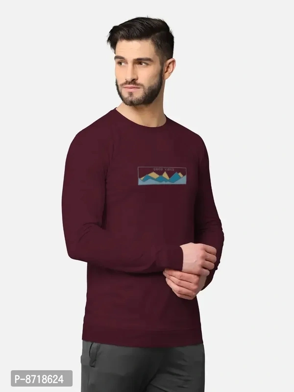 Trendy Front and Back Printed Full Sleeve / Long Sleeve Tshirt for Men - Maroon, M