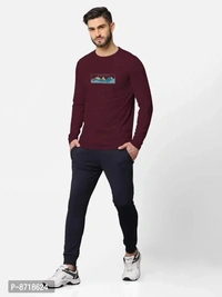 Trendy Front and Back Printed Full Sleeve / Long Sleeve Tshirt for Men - Maroon, M