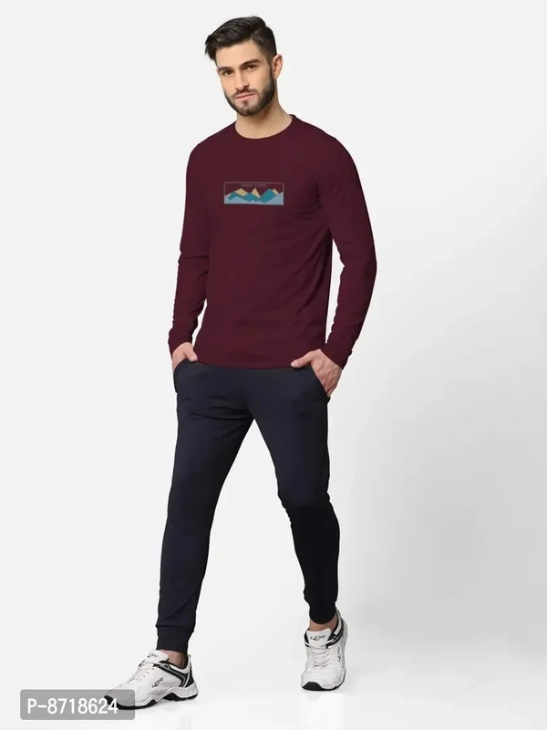 Trendy Front and Back Printed Full Sleeve / Long Sleeve Tshirt for Men - Maroon, M