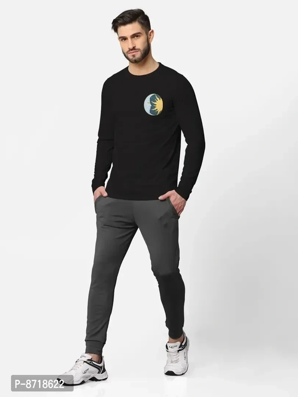 Trendy Front and Back Printed Full Sleeve / Long Sleeve Tshirt for Men - Black, M