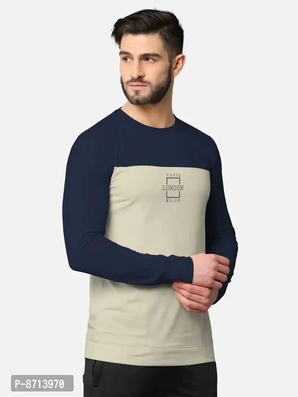 Trendy Front and Back Printed Full Sleeve / Long Sleeve Tshirt for Men - Navy Blue, M