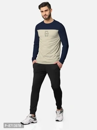 Trendy Front and Back Printed Full Sleeve / Long Sleeve Tshirt for Men - Navy Blue, M