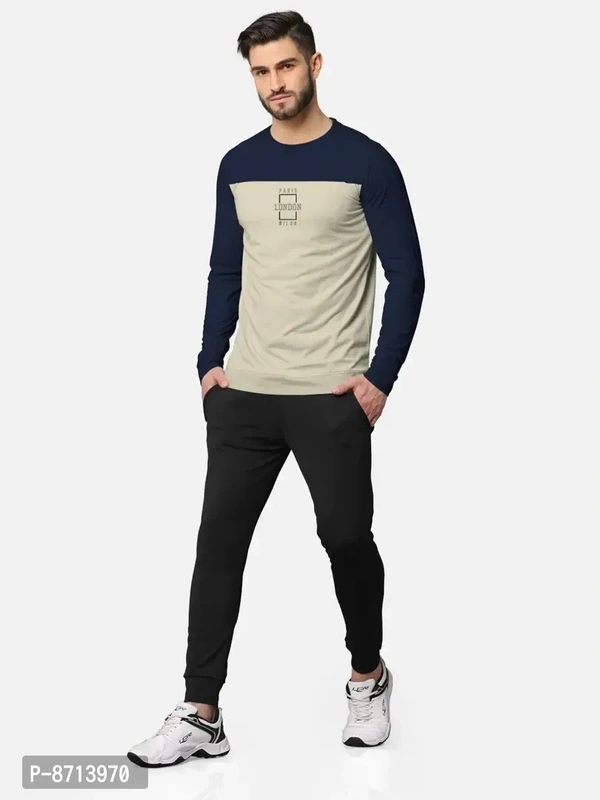 Trendy Front and Back Printed Full Sleeve / Long Sleeve Tshirt for Men - Navy Blue, M