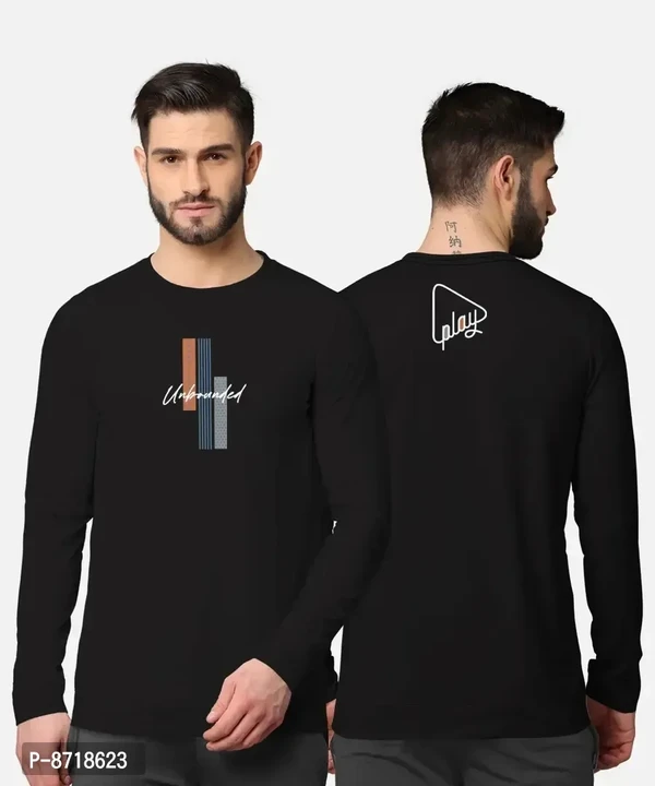 Trendy Front and Back Printed Full Sleeve / Long Sleeve Tshirt for Men - Black, M