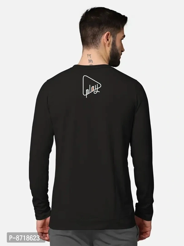 Trendy Front and Back Printed Full Sleeve / Long Sleeve Tshirt for Men - Black, M