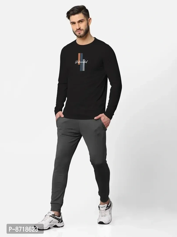 Trendy Front and Back Printed Full Sleeve / Long Sleeve Tshirt for Men - Black, M