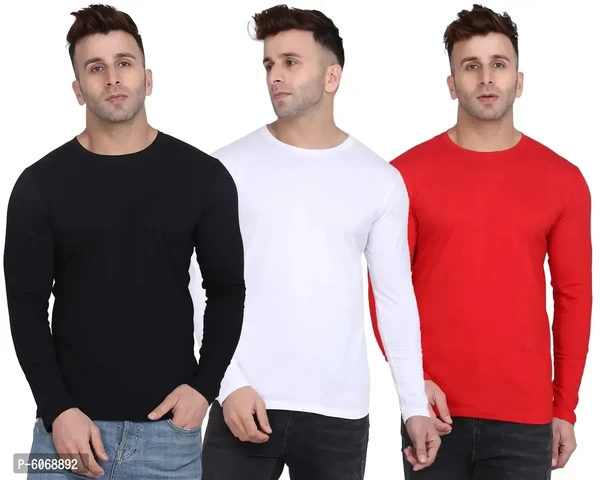 Fabulous Cotton Blend Solid Round Neck Tees For Men And Boys (Pack Of 3) - M