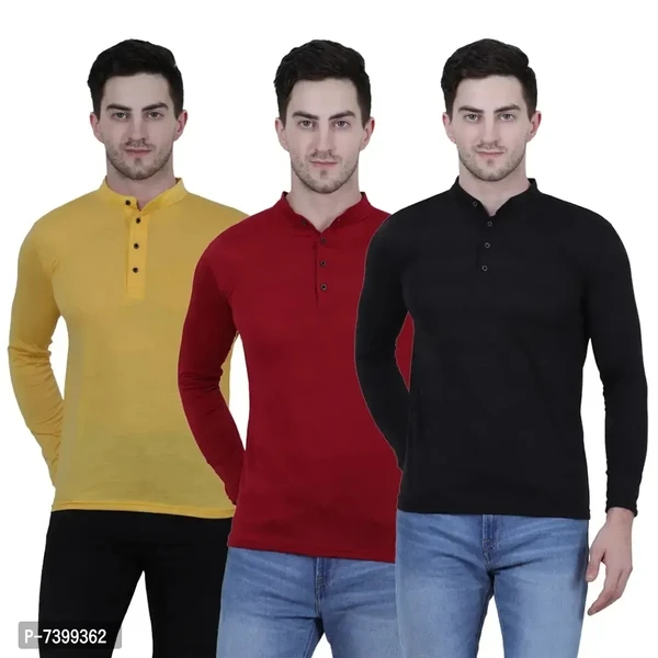 Stunning Cotton Blend Solid Henley Tees For Men- Pack Of 3 - M