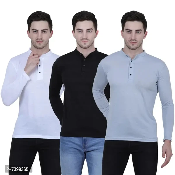 Stunning Cotton Blend Solid Henley Tees For Men- Pack Of 3 - M