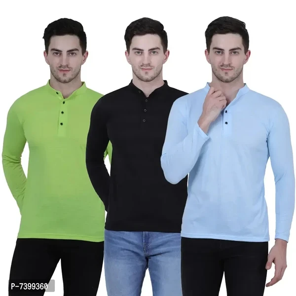 Stunning Cotton Blend Solid Henley Tees For Men- Pack Of 3 - M