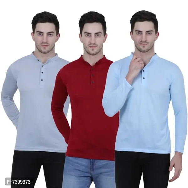 Stunning Cotton Blend Solid Henley Tees For Men- Pack Of 3 - M