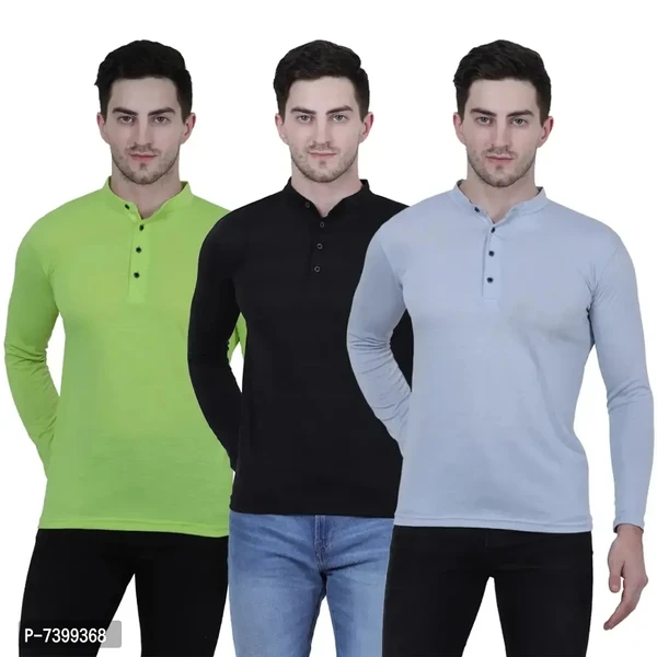 Stunning Cotton Blend Solid Henley Tees For Men- Pack Of 3 - M