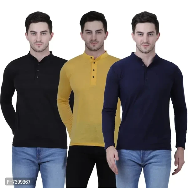 Stunning Cotton Blend Solid Henley Tees For Men- Pack Of 3 - M