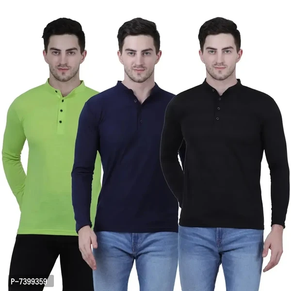 Stunning Cotton Blend Solid Henley Tees For Men- Pack Of 3 - M