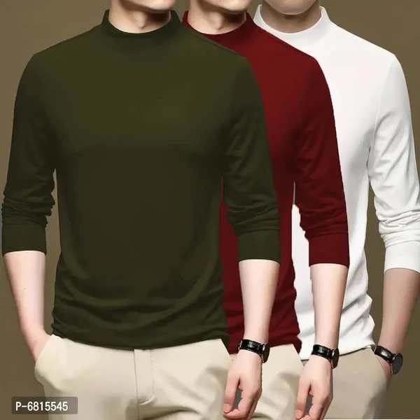 Trendy Polyester Sports Wear Turtle Neck T-Shirt For Men Pack Of 3 - S