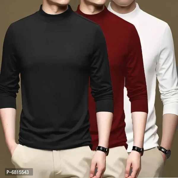 Trendy Polyester Sports Wear Turtle Neck T-Shirt For Men Pack Of 3 - L