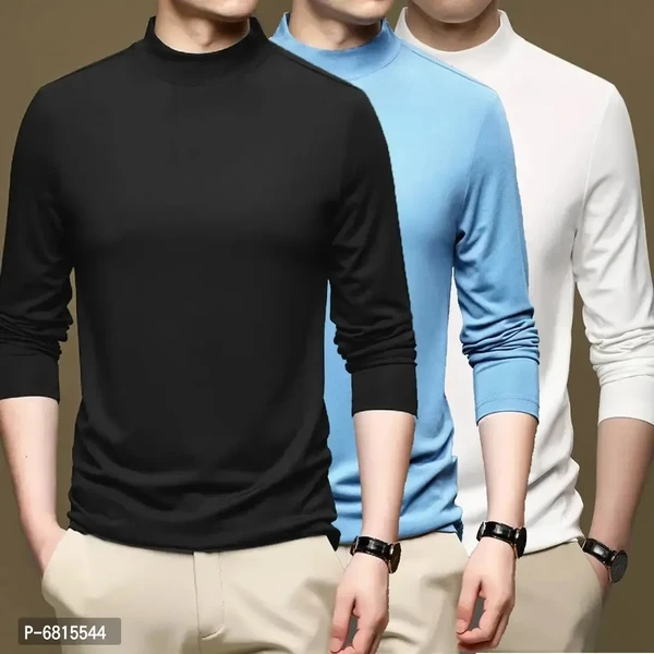 Trendy Polyester Sports Wear Turtle Neck T-Shirt For Men Pack Of 3 - S