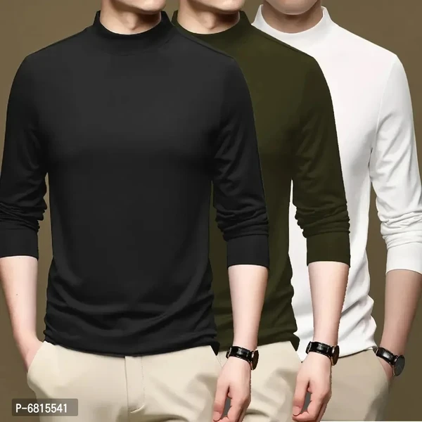 Trendy Polyester Sports Wear Turtle Neck T-Shirt For Men Pack Of 3 - S