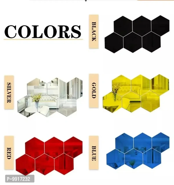 Hexagon Acrylic Mirror Wall Stickers – Silver Decorative Stickers for Home (10.5x12.1 cm, Pack of 7