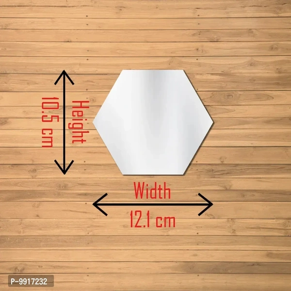 Hexagon Acrylic Mirror Wall Stickers – Silver Decorative Stickers for Home (10.5x12.1 cm, Pack of 7