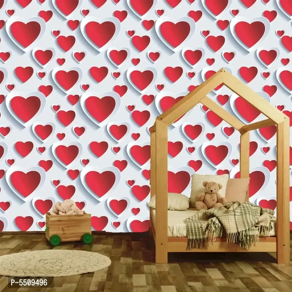 WallDaddy Wallpaper Model (RedWhiteHeart) Extra Large Size (40x300)CM For Bedroom, Drawing Room, Kidsroom, Walls, Doors, Furniture etc Color: Multicoloured