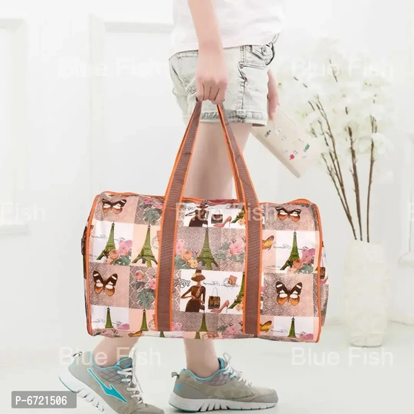 Water Resistant 18 Inch Printed Travel Duffle Bags For Women Men Light Weight Cabin Luggage Gym Sports (Tan)