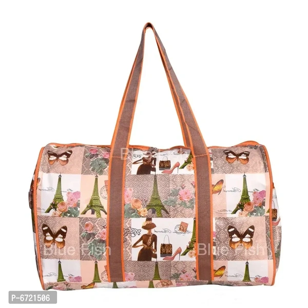 Water Resistant 18 Inch Printed Travel Duffle Bags For Women Men Light Weight Cabin Luggage Gym Sports (Tan)