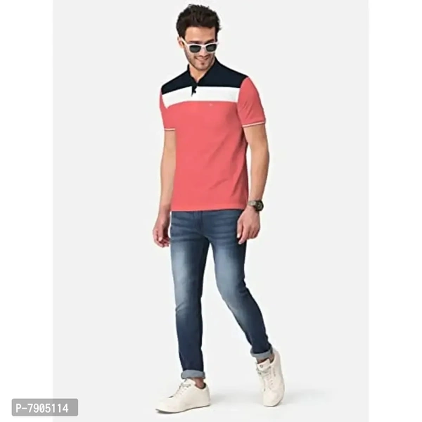 BULLMER Mens Regular Fit Cut Sew Colorblocked Polo Neck/Collared Tshirt - S