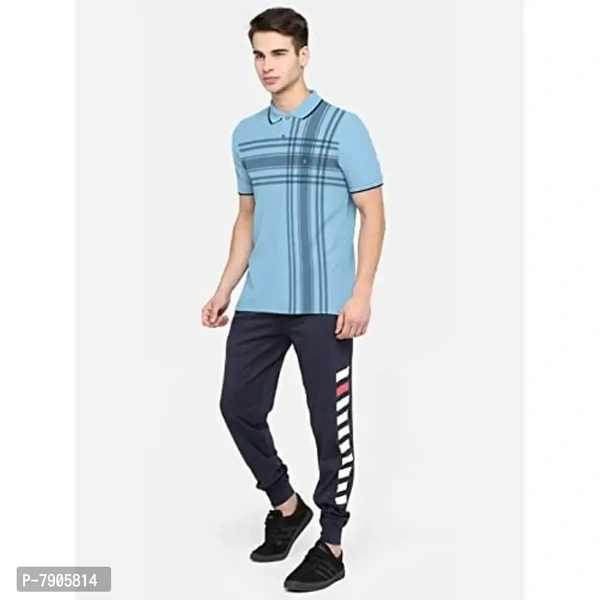 BULLMER Mens Regular Fit Printed Polo Collared Tshirt - Blue, XL