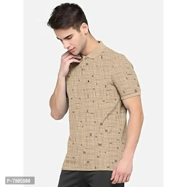 BULLMER Mens Regular Fit Printed Polo Collared Tshirt - Begie, M