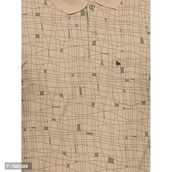 BULLMER Mens Regular Fit Printed Polo Collared Tshirt - Begie, M