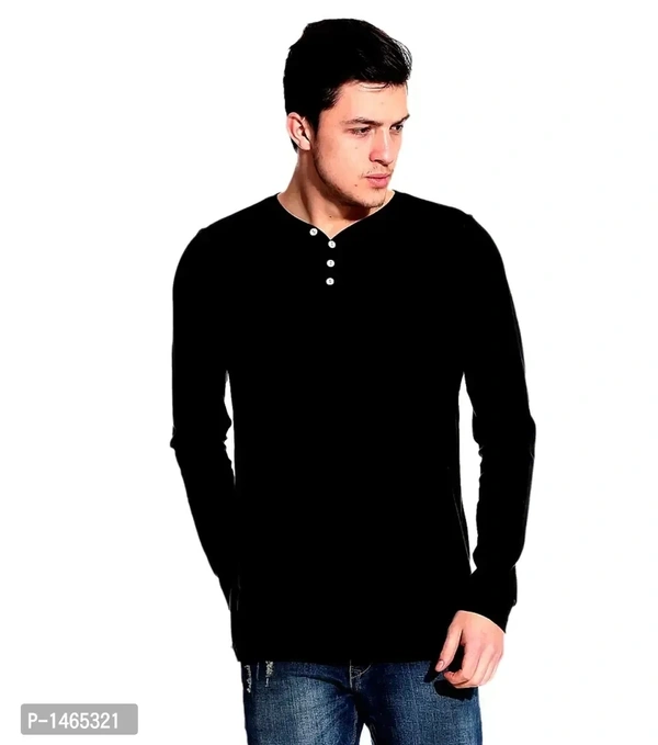 Multicoloured Cotton Blend Solid Henley Tees Pack of 2 - M