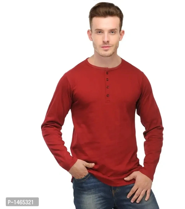 Multicoloured Cotton Blend Solid Henley Tees Pack of 2 - M
