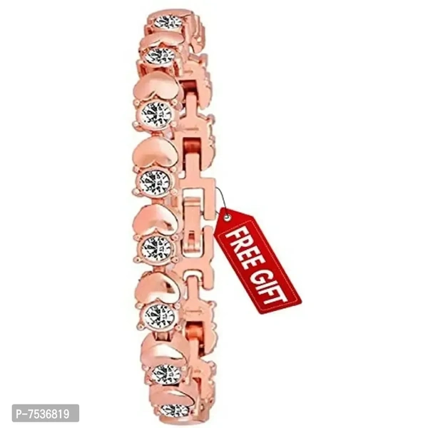Acnos Branded Rose Gold Diamond Watch with Small Shape Heart Rose Gold Bracelet for Girls Watch for Women Pack of 2