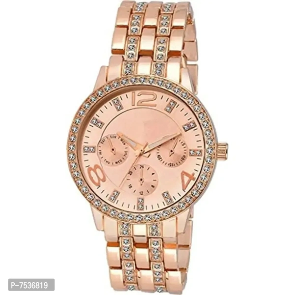 Acnos Branded Rose Gold Diamond Watch with Small Shape Heart Rose Gold Bracelet for Girls Watch for Women Pack of 2