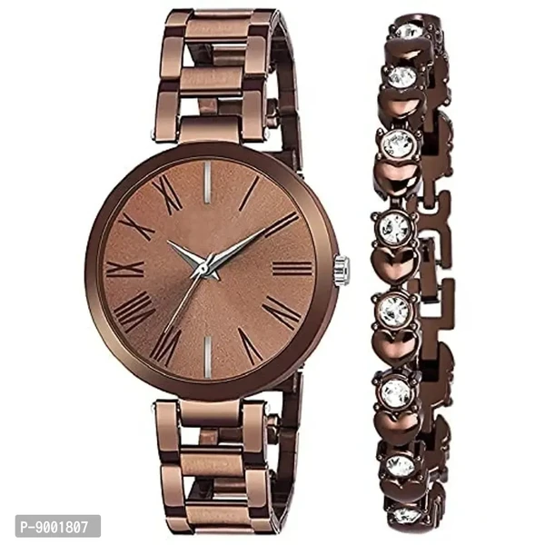 PAPIO Analog Women's Watches and Girls Watches with Bracelet (Brown Dial Brown Color Metal Belt)