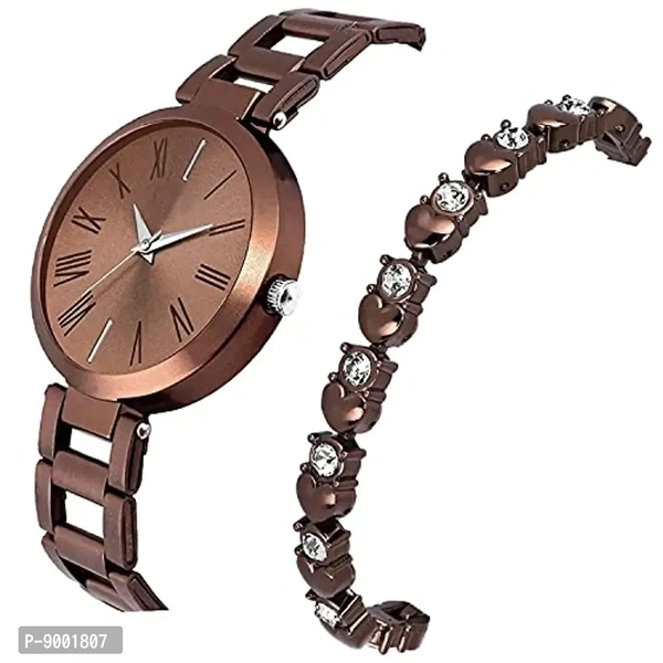 PAPIO Analog Women's Watches and Girls Watches with Bracelet (Brown Dial Brown Color Metal Belt)