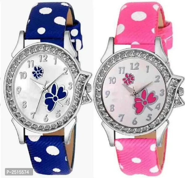 Multicoloured Synthetic Leather Strap Butterfly Watch Combo