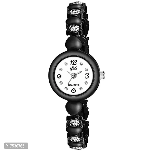 Acnos Brand Black Heart in White Diamond Shape Belt Bengle White Dial with Bracelet Analog Girls Watch for Women